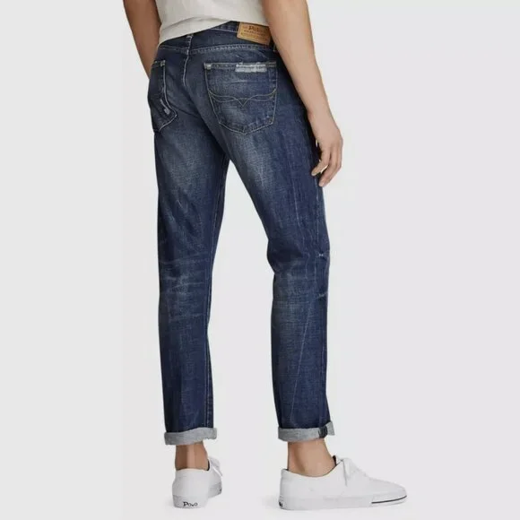 Polo Ralph Lauren Indigo Blue Denim The Classic Fit Distressed Jeans